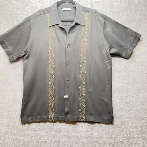 John Henry Men's Button Up Shirt Black Embroidered Short Sleeve Casual Size L